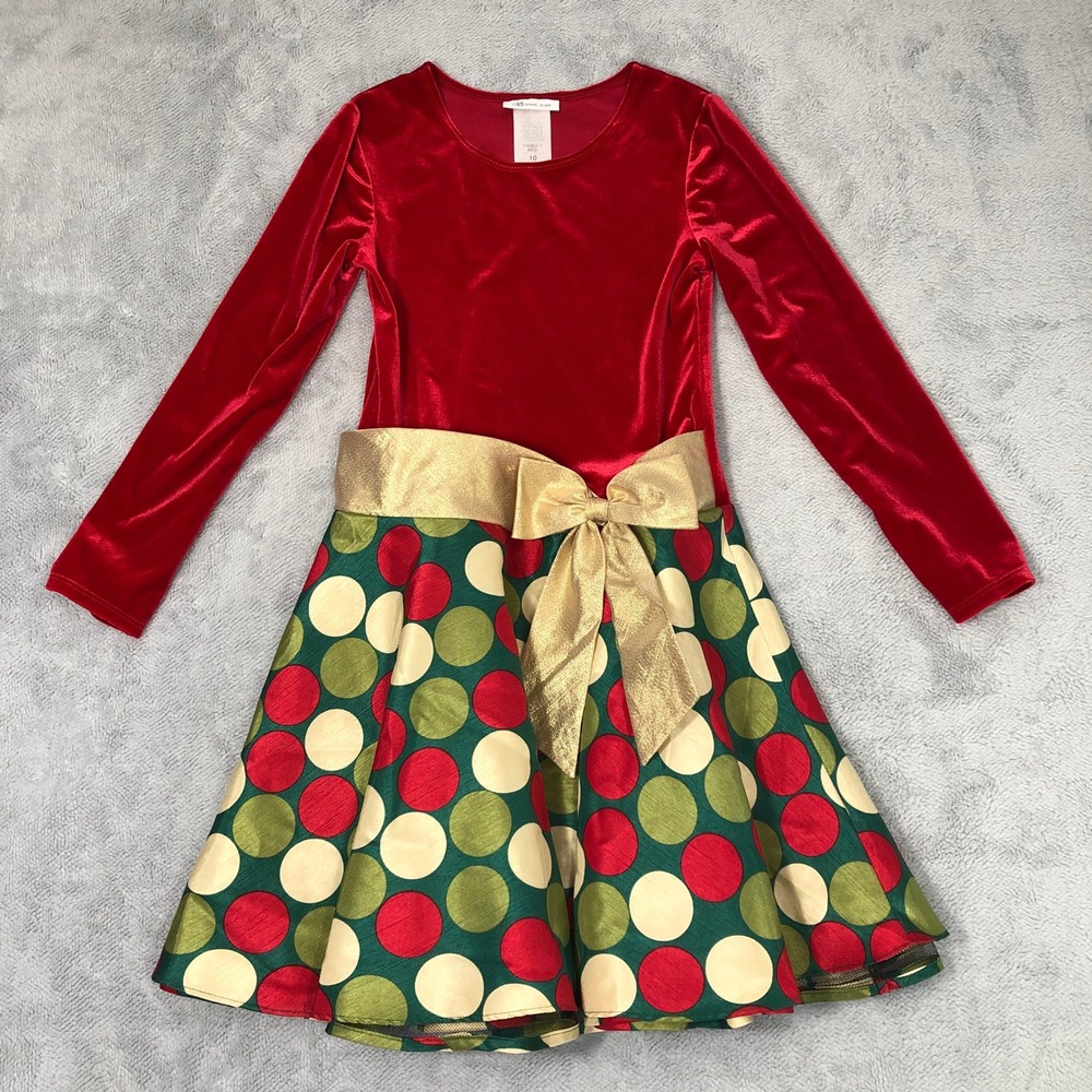 Bonnie Jean Dress Girls 10 Red Velvet Polka Dot Holiday Christmas Long Sleeve